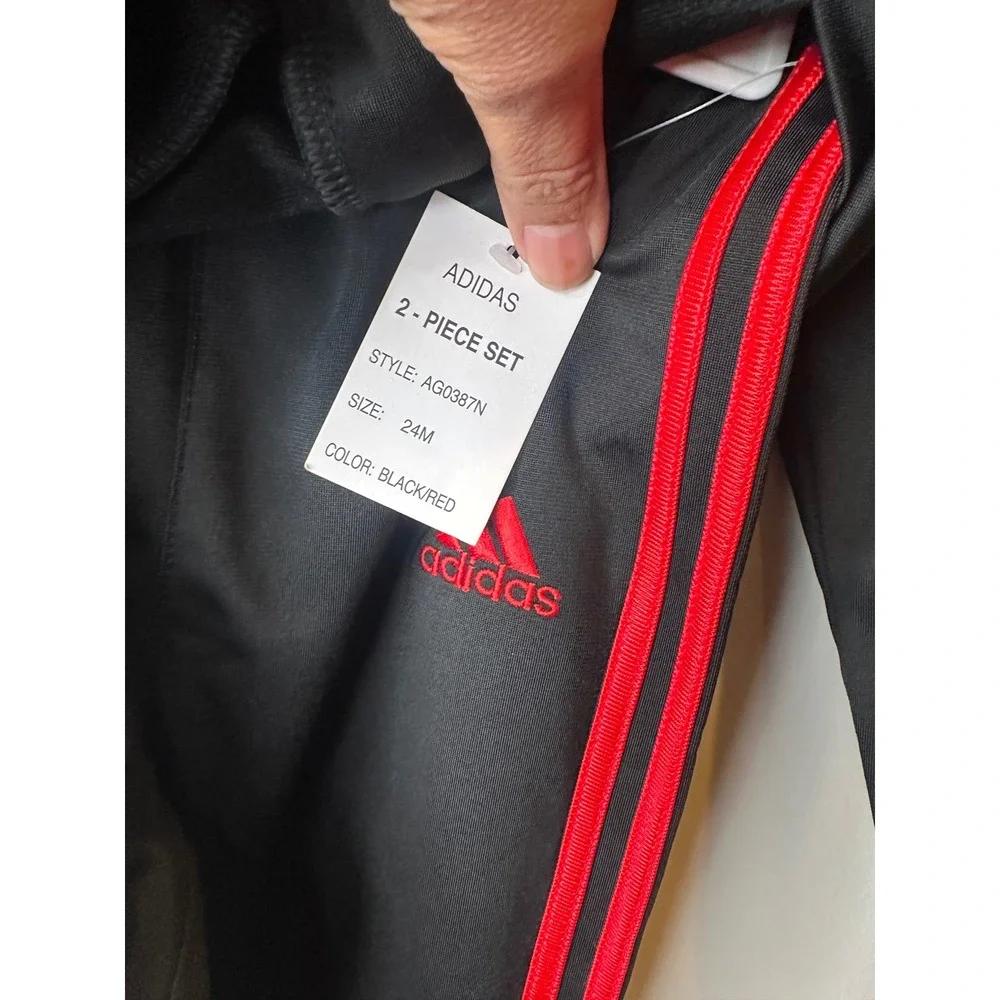 Adidas Toddler Boys Black Red 2 Piece Track Suit Set AG0387N Size 24M NWT